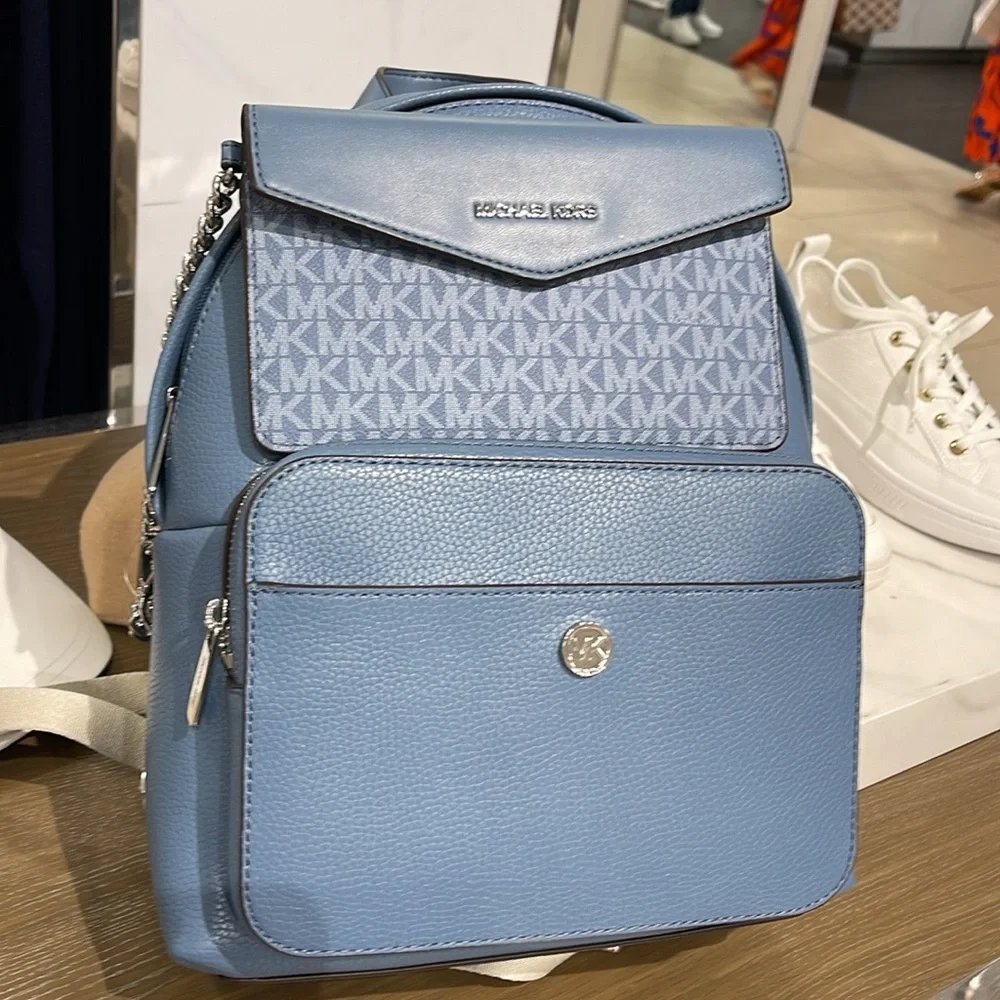 MICHAEL KORS Maisie Medium Pebbled Leather 2-in-1 Backpack Denim NWT